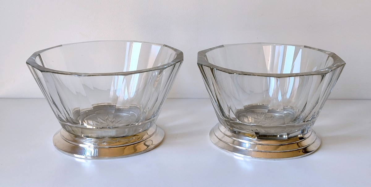Deux coupes art deco  en cristal et argent massif 