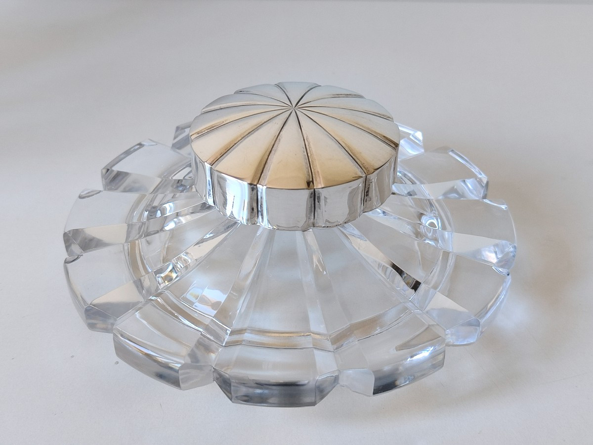 Bonbonnière art deco en cristal, argent massif et verre-photo-1