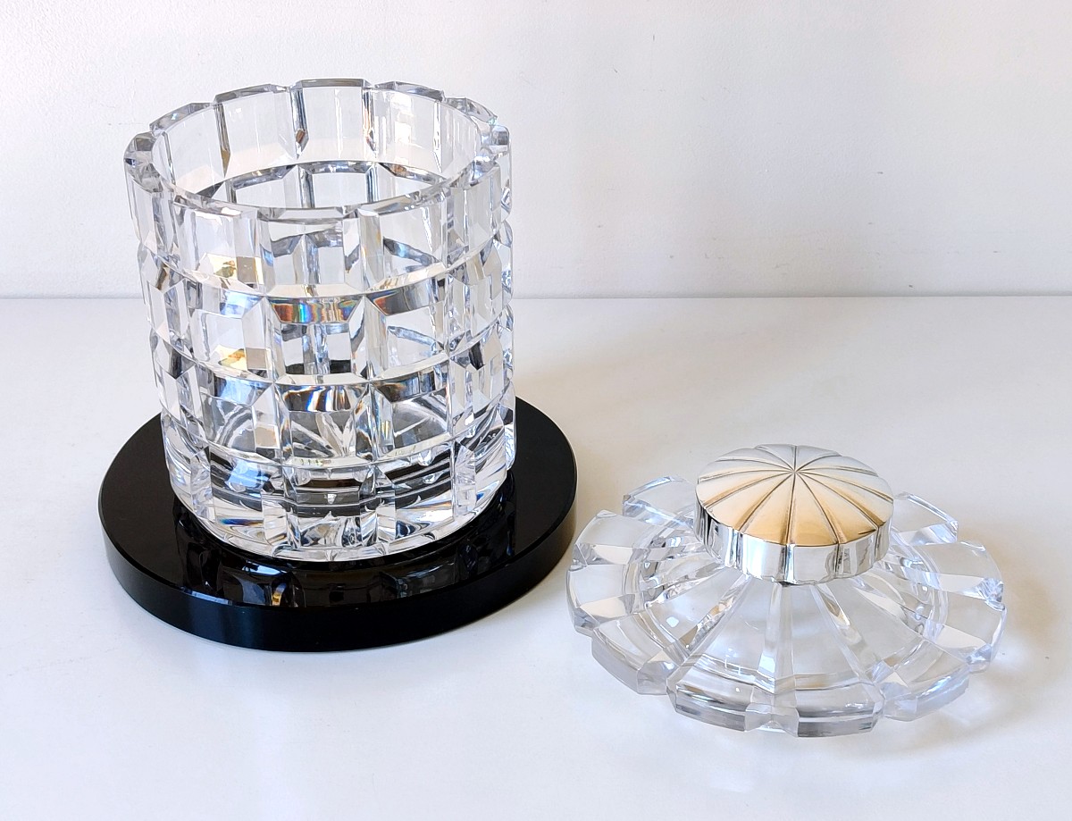 Bonbonnière art deco en cristal, argent massif et verre-photo-3