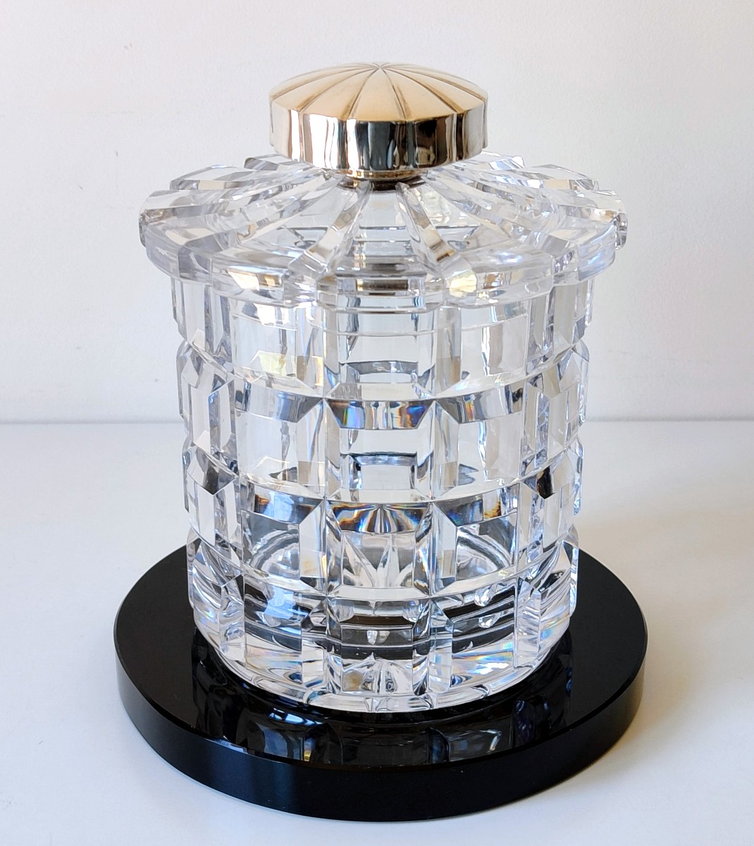 Bonbonnière art deco en cristal, argent massif et verre
