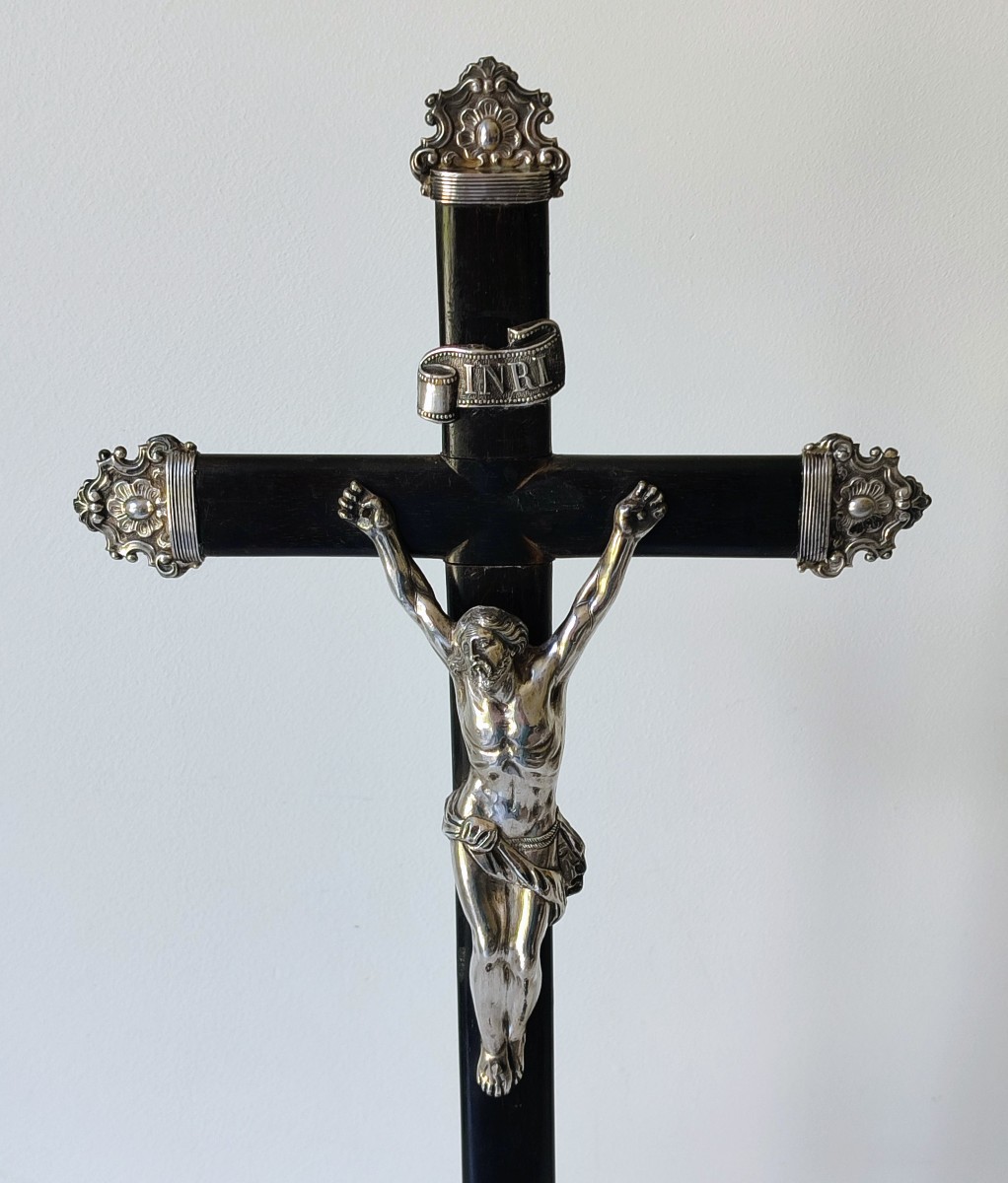 Crucifix In Solid Silver And Wood Ghent 1840-photo-3