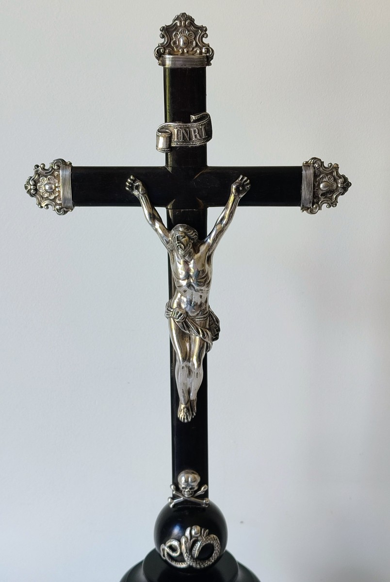 Crucifix In Solid Silver And Wood Ghent 1840-photo-4