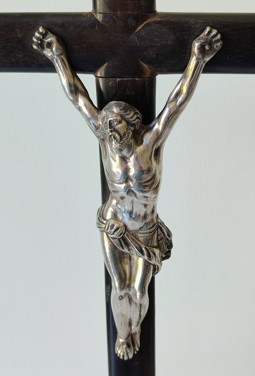 Crucifix In Solid Silver And Wood Ghent 1840-photo-1