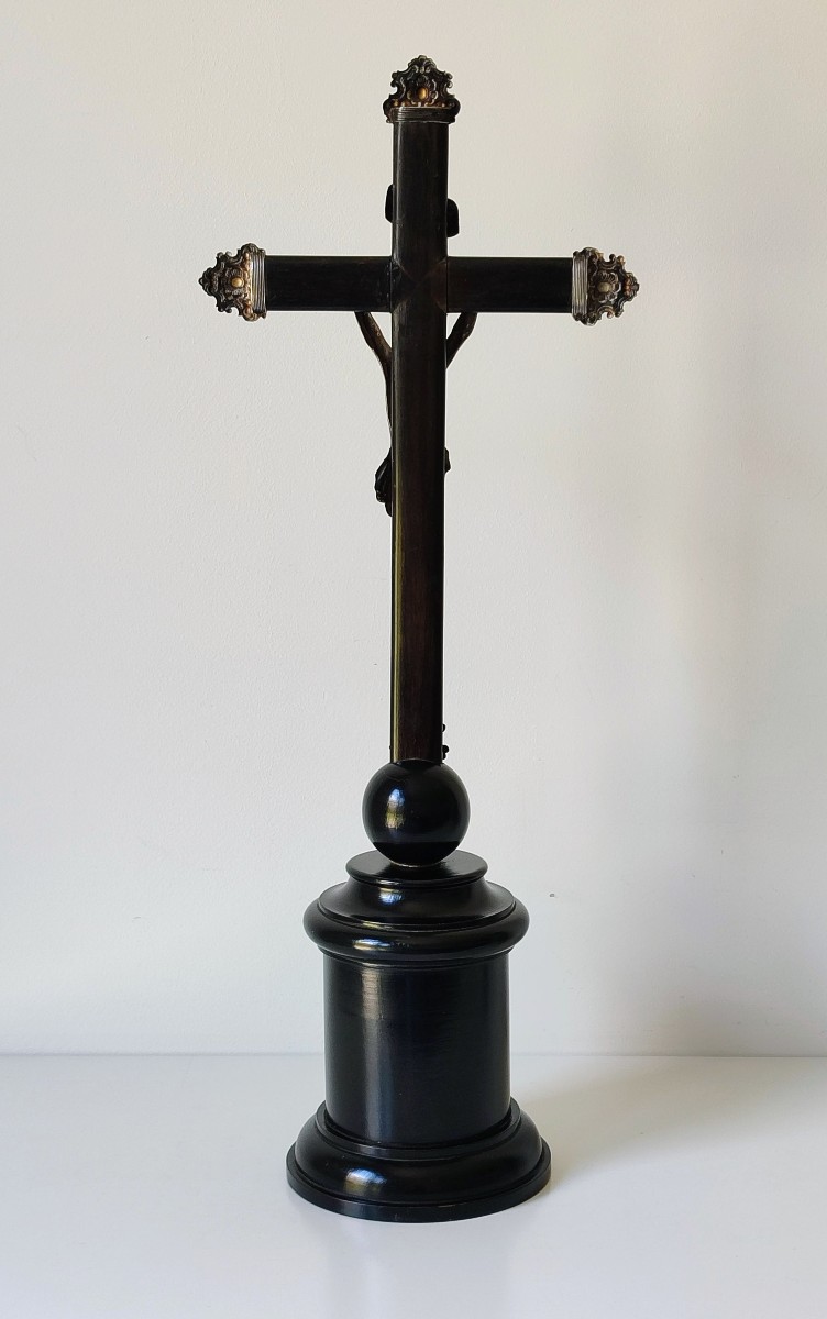 Crucifix In Solid Silver And Wood Ghent 1840-photo-4