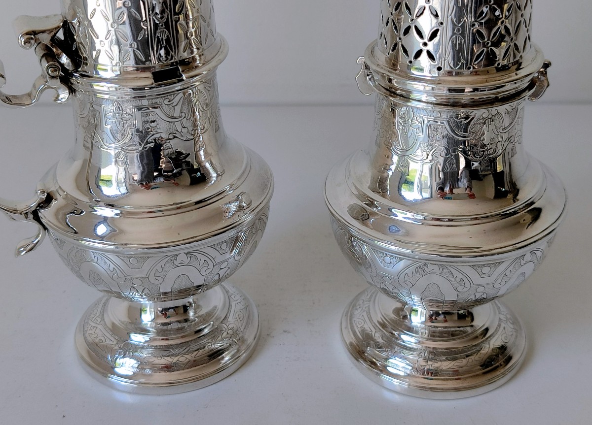 Sterling Silver Mustard Pot And Saupoudreuse Ghent 1719-1722 Jacobus Bruno Van Hoorebeke-photo-4