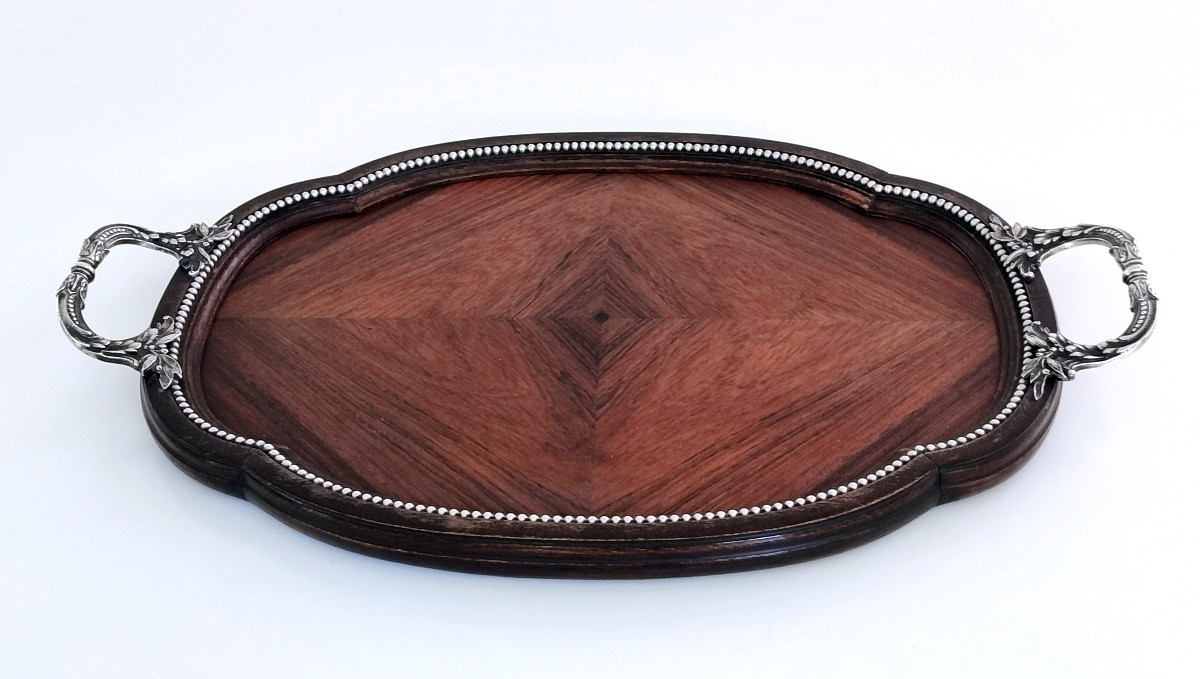 Solid Silver And Wood Serving Tray