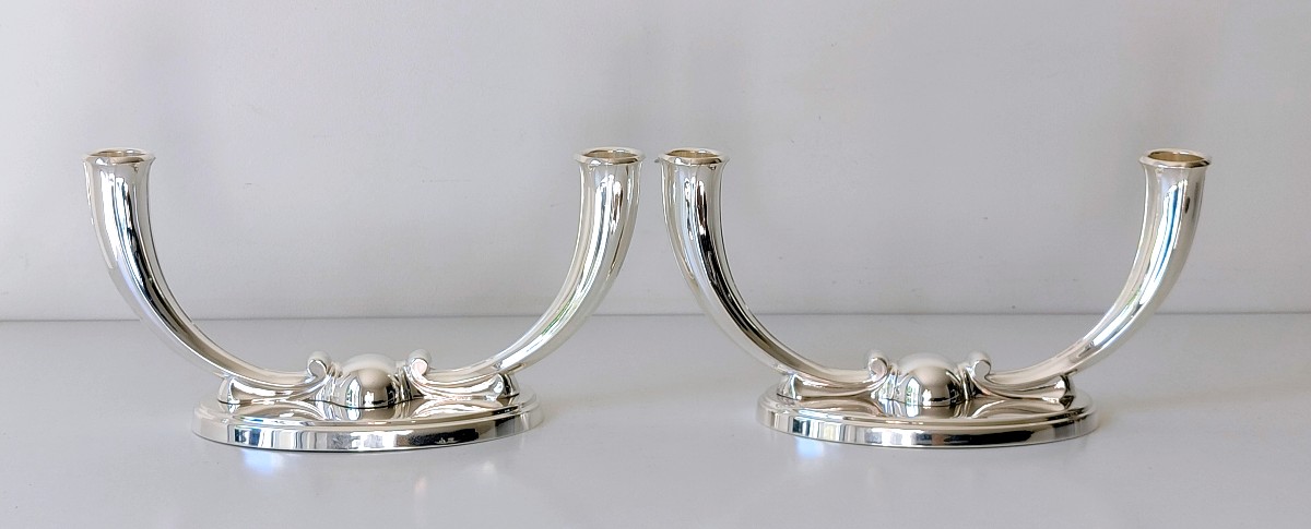 Une paire de candélabres art deco en argent massif -photo-2
