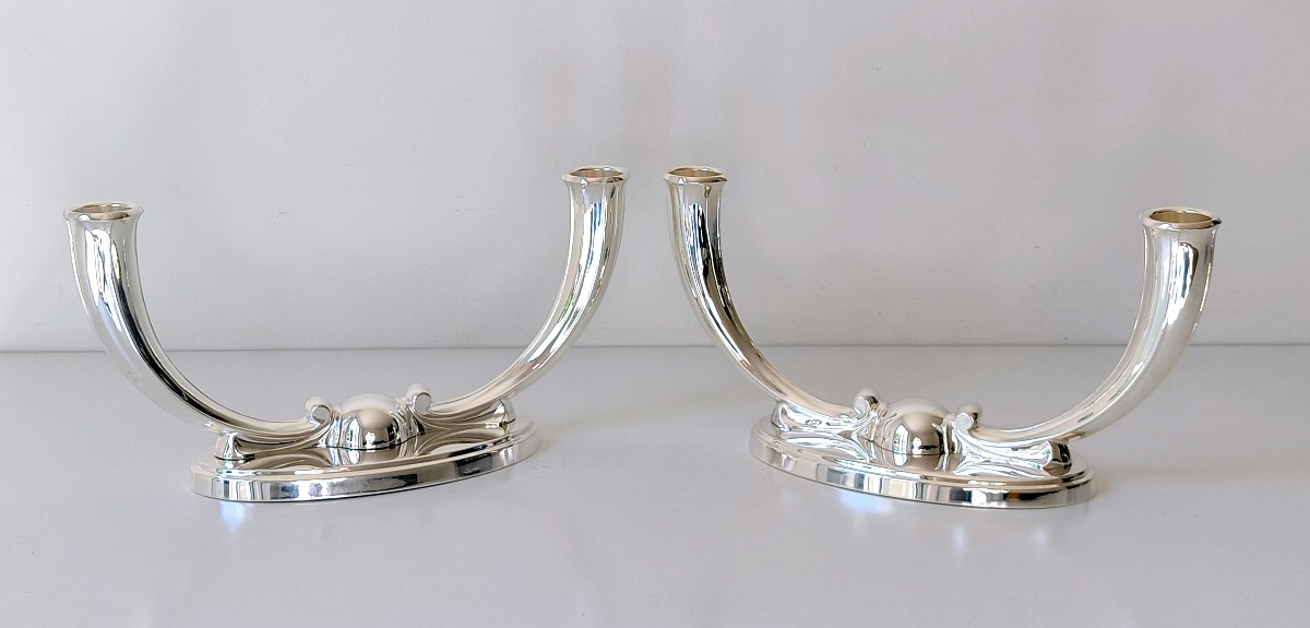 Une paire de candélabres art deco en argent massif -photo-3