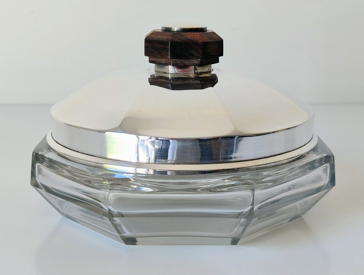 Bonbonnière art deco en cristal et argent massif -photo-3