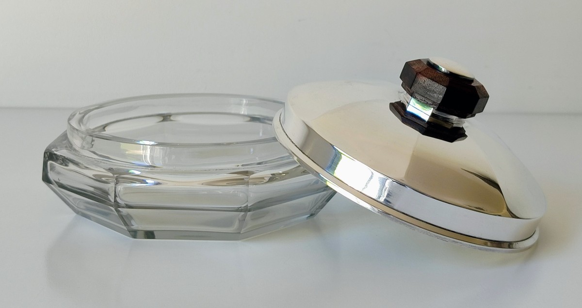 Bonbonnière art deco en cristal et argent massif -photo-1