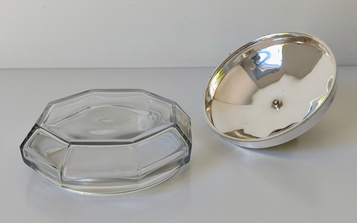 Bonbonnière art deco en cristal et argent massif -photo-2