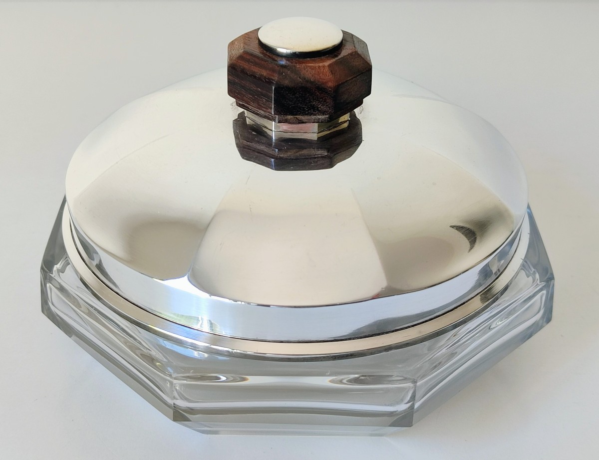 Bonbonnière art deco en cristal et argent massif 