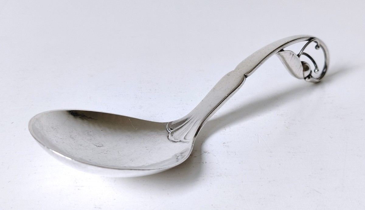 Cuillère à servir art nouveau en argent massif Georg Jensen -photo-4