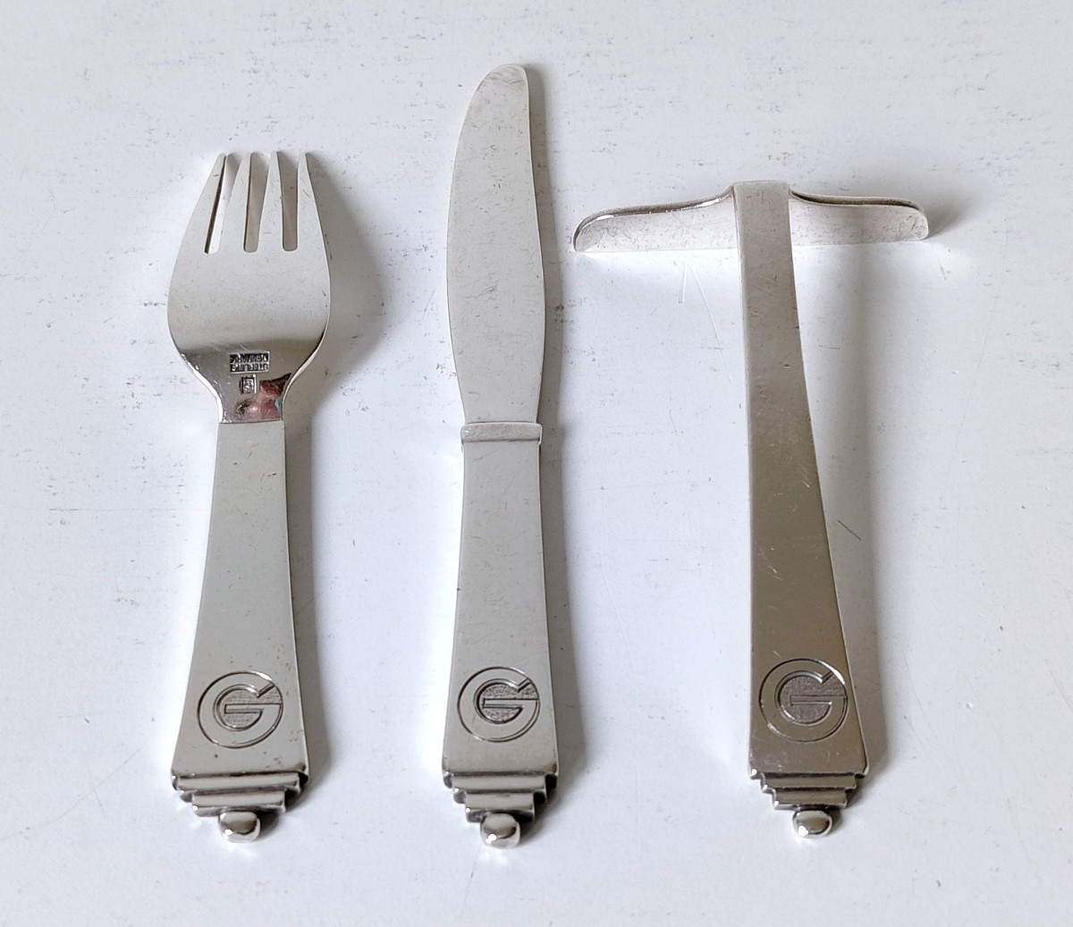 Georg Jensen Sterling Silver Children's Cutlery, Pyramid Pattern-photo-2
