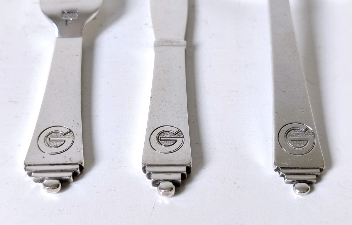Georg Jensen Sterling Silver Children's Cutlery, Pyramid Pattern-photo-3