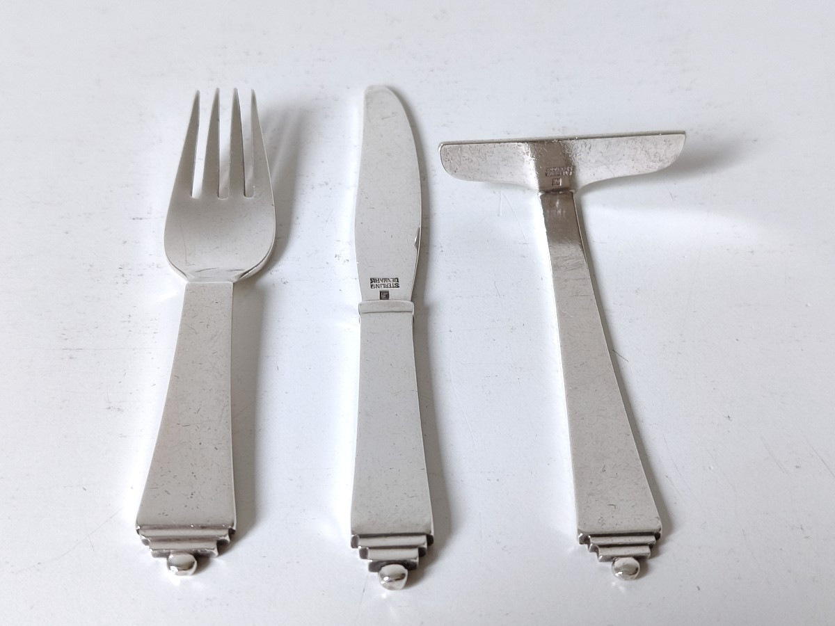 Georg Jensen Sterling Silver Children's Cutlery, Pyramid Pattern