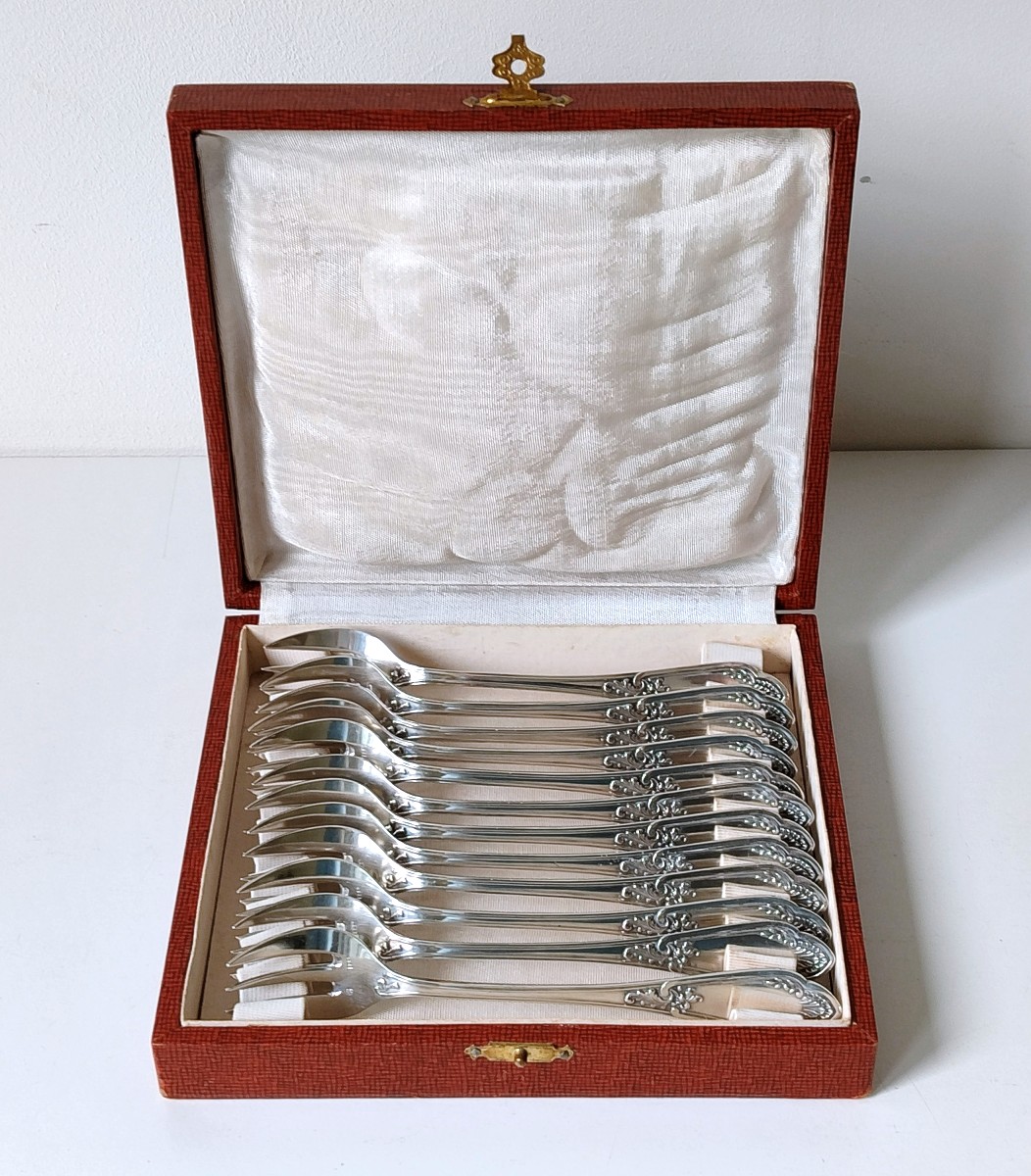 Twelve Oyster Forks In Sterling Silver-photo-2