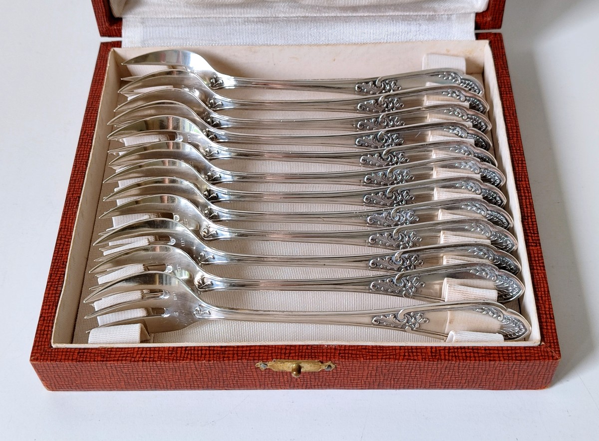 Twelve Oyster Forks In Sterling Silver-photo-3