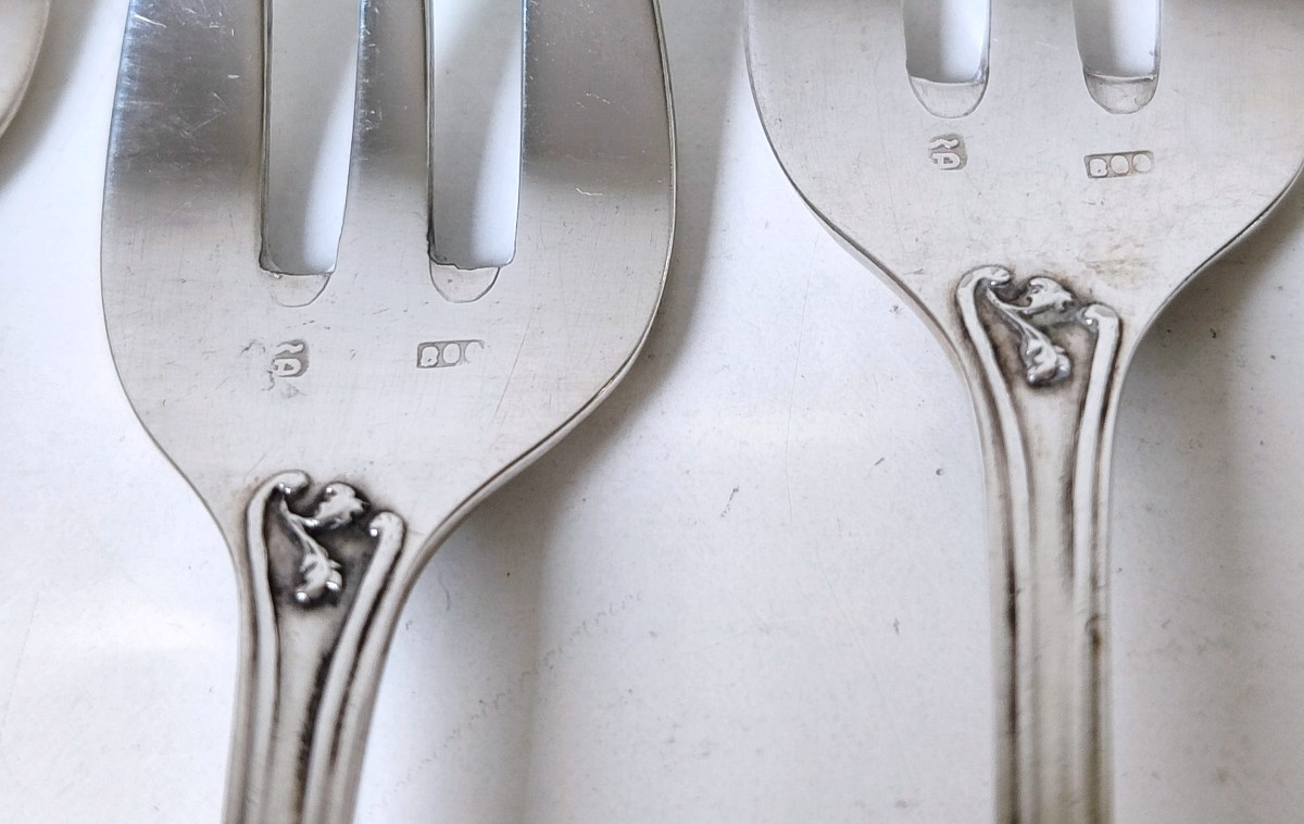 Twelve Oyster Forks In Sterling Silver-photo-3