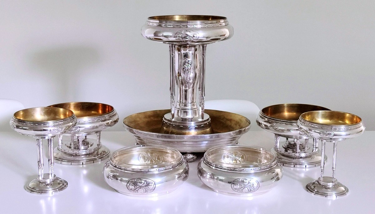 Centre de table art nouveau en argent massif 