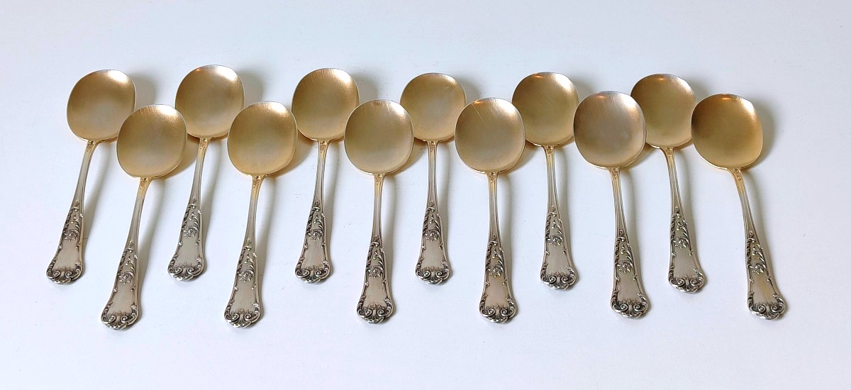 Twelve Sterling Silver Ice Cream Spoons-photo-3