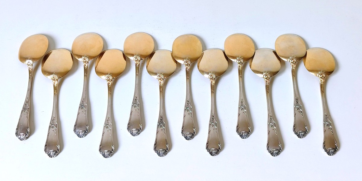Twelve Sterling Silver Ice Cream Spoons-photo-1