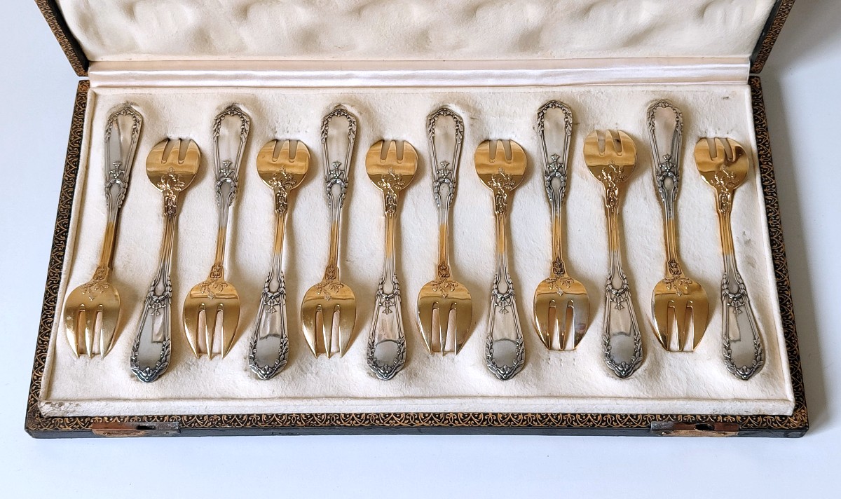 Twelve Oyster Forks In Sterling Silver-photo-2