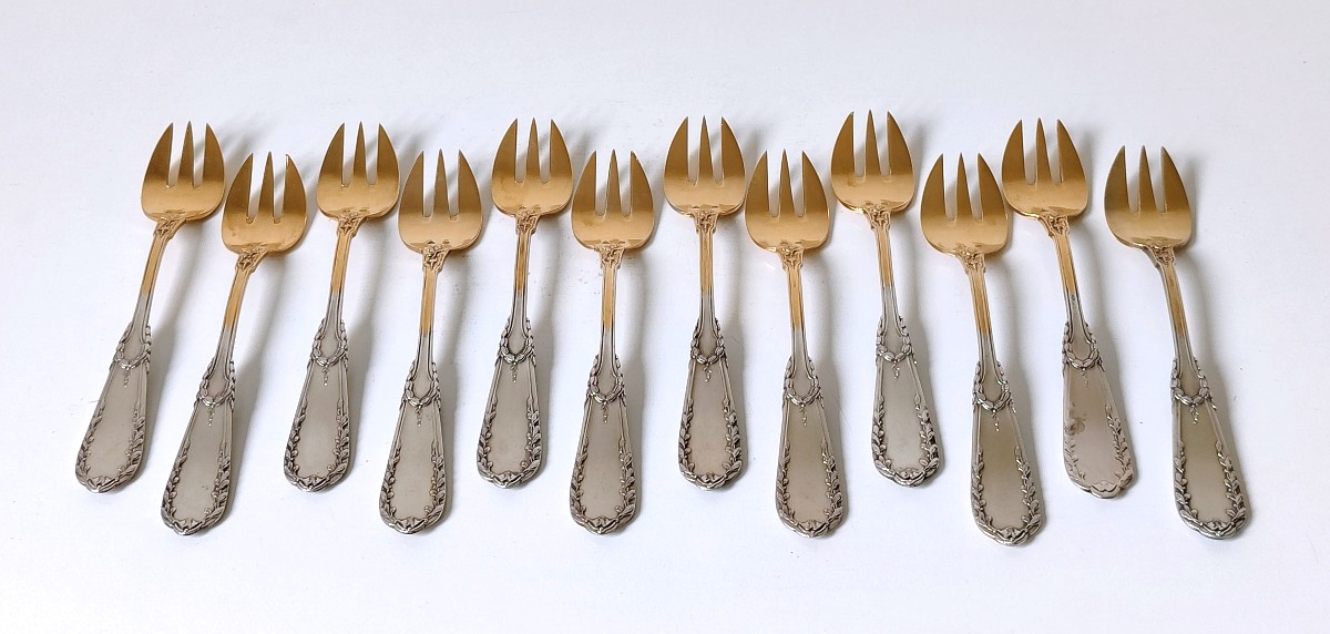 Twelve Oyster Forks In Sterling Silver-photo-3
