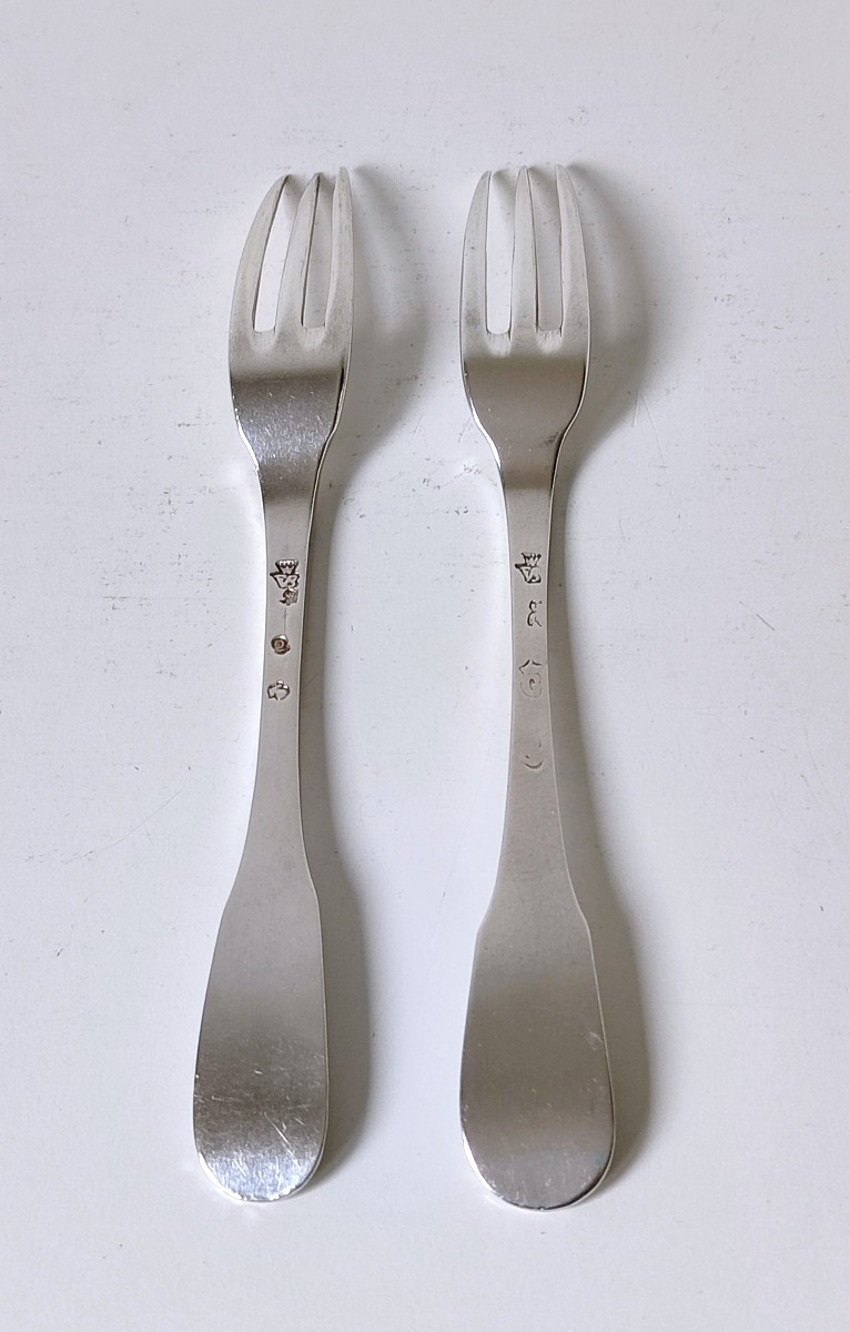 Two Dessert Forks In Sterling Silver 1784 Ghent-photo-1