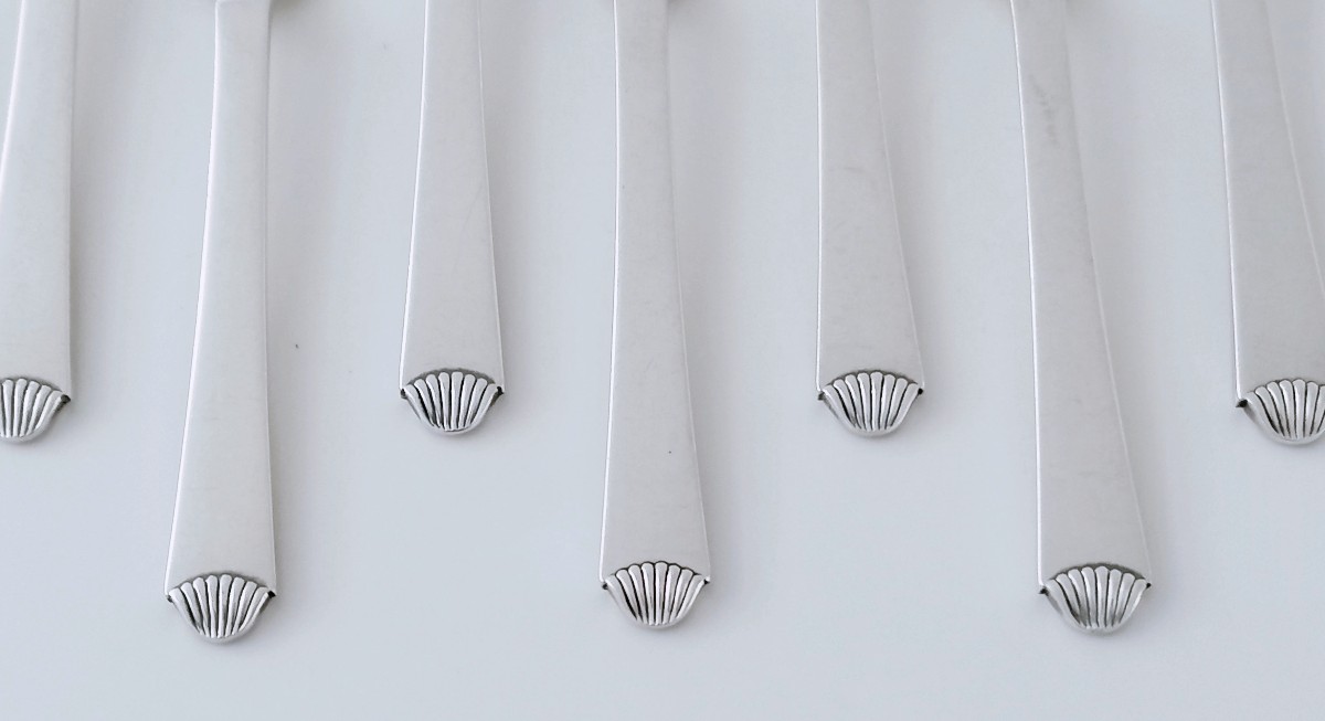 Douze fourchettes à gâteau en argent massif Hans Hansen modèle Vendome -photo-1