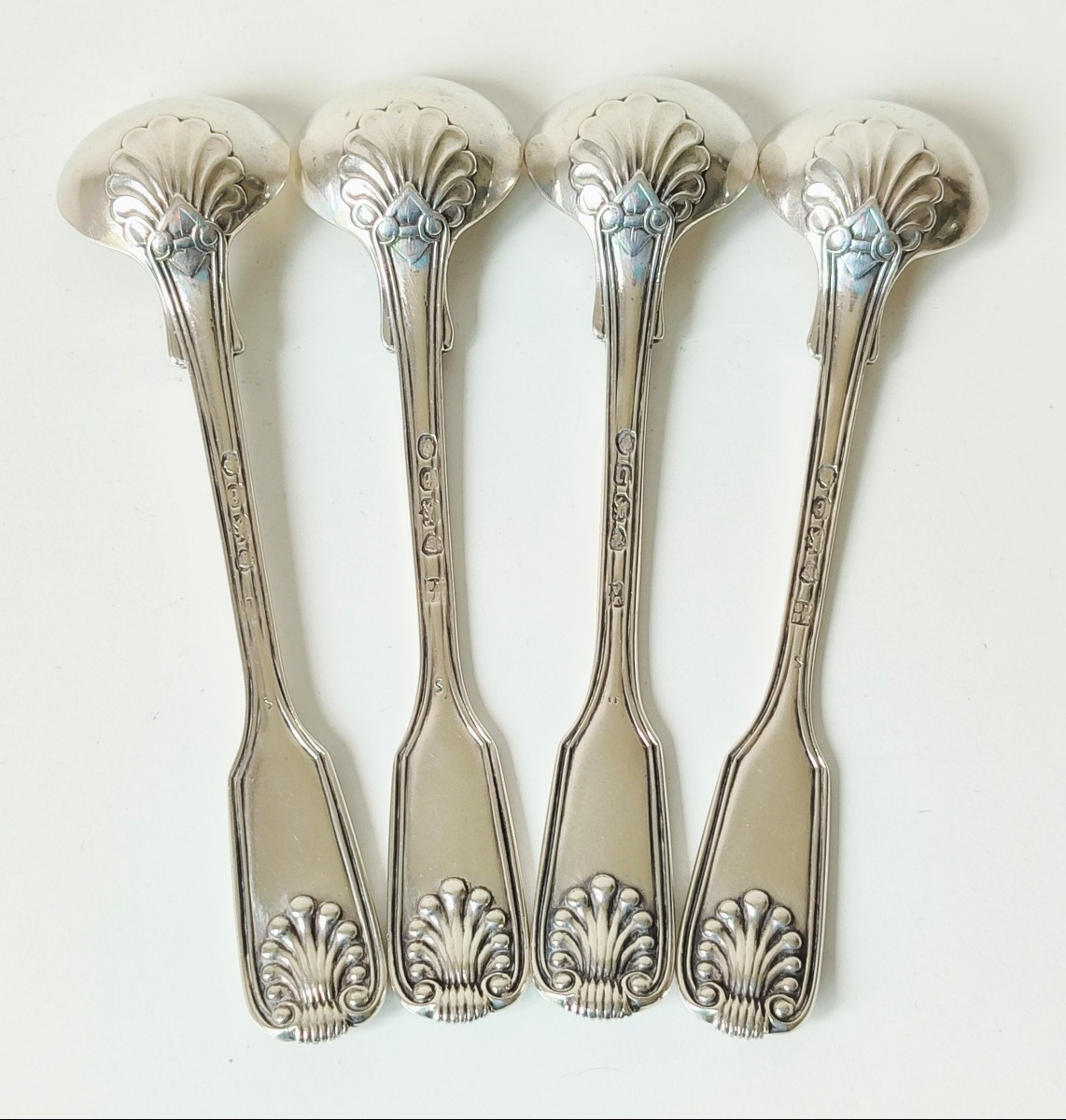 Four Solid Silver Mustard Shovels-photo-2