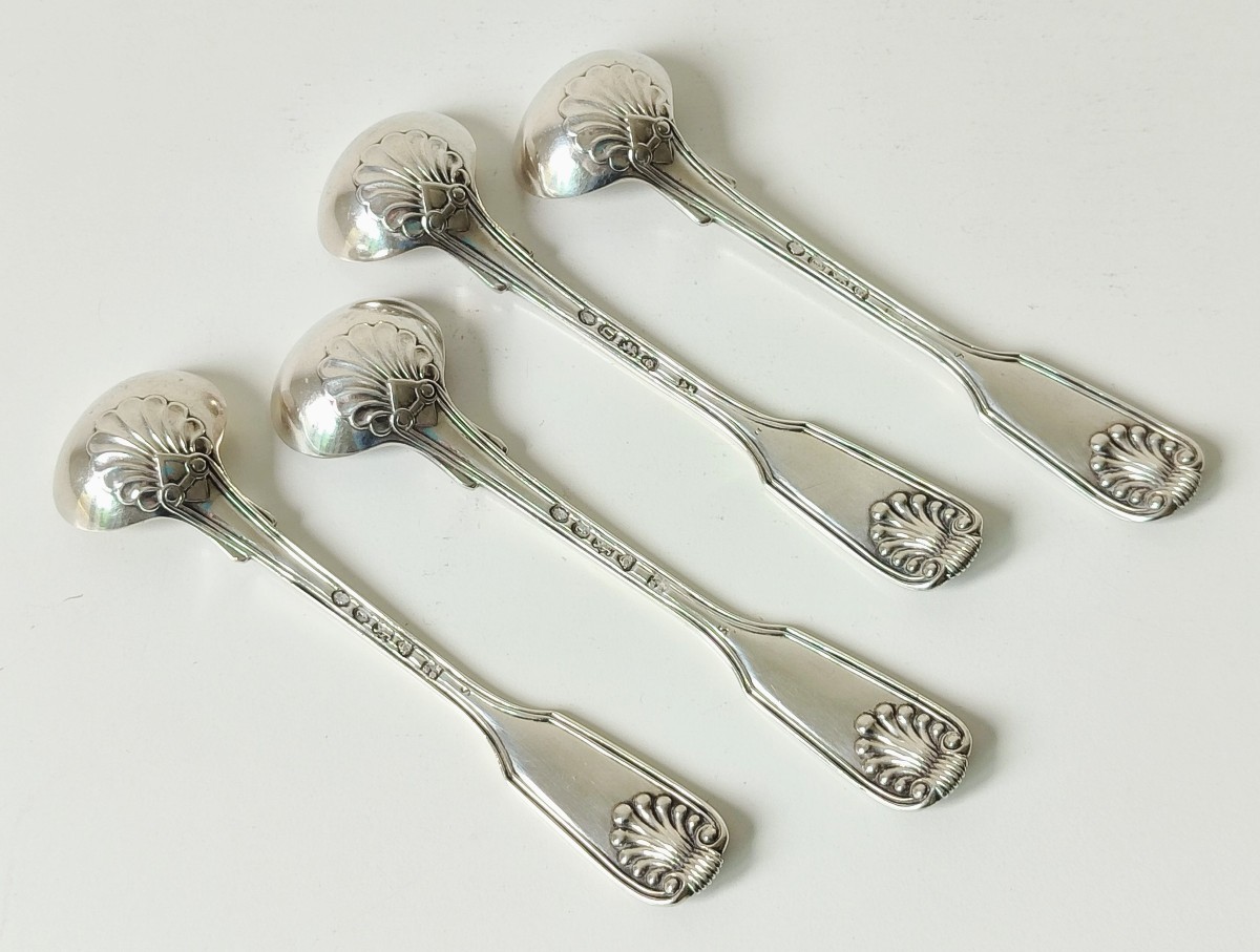Four Solid Silver Mustard Shovels-photo-3