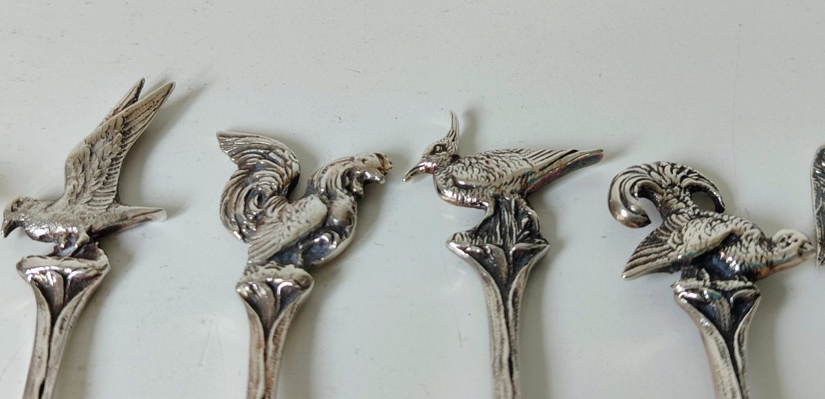 Twelve Solid Silver Pie Forks Decorated With Birds -photo-4