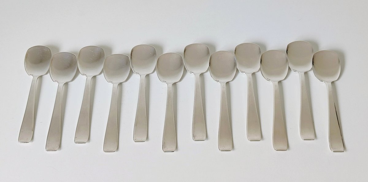 Twelve Art Deco Solid Silver Ice Cream Spoons By Wolfers, Mona Lisa Model-photo-3