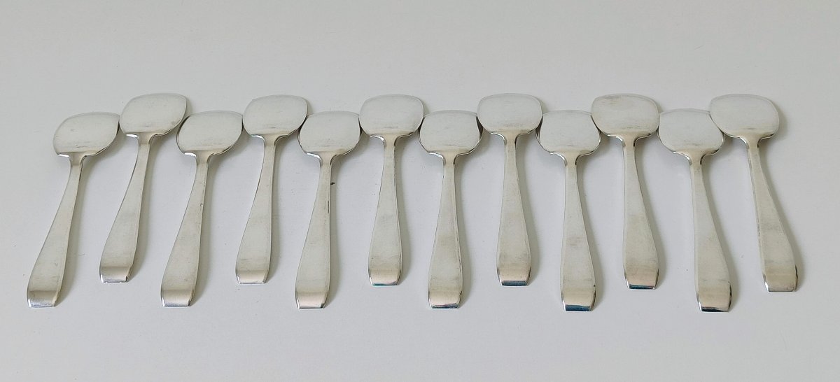 Twelve Art Deco Solid Silver Ice Cream Spoons By Wolfers, Mona Lisa Model-photo-4