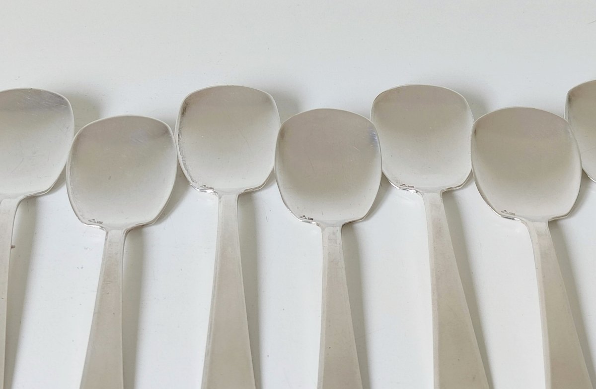 Twelve Art Deco Solid Silver Ice Cream Spoons By Wolfers, Mona Lisa Model-photo-1