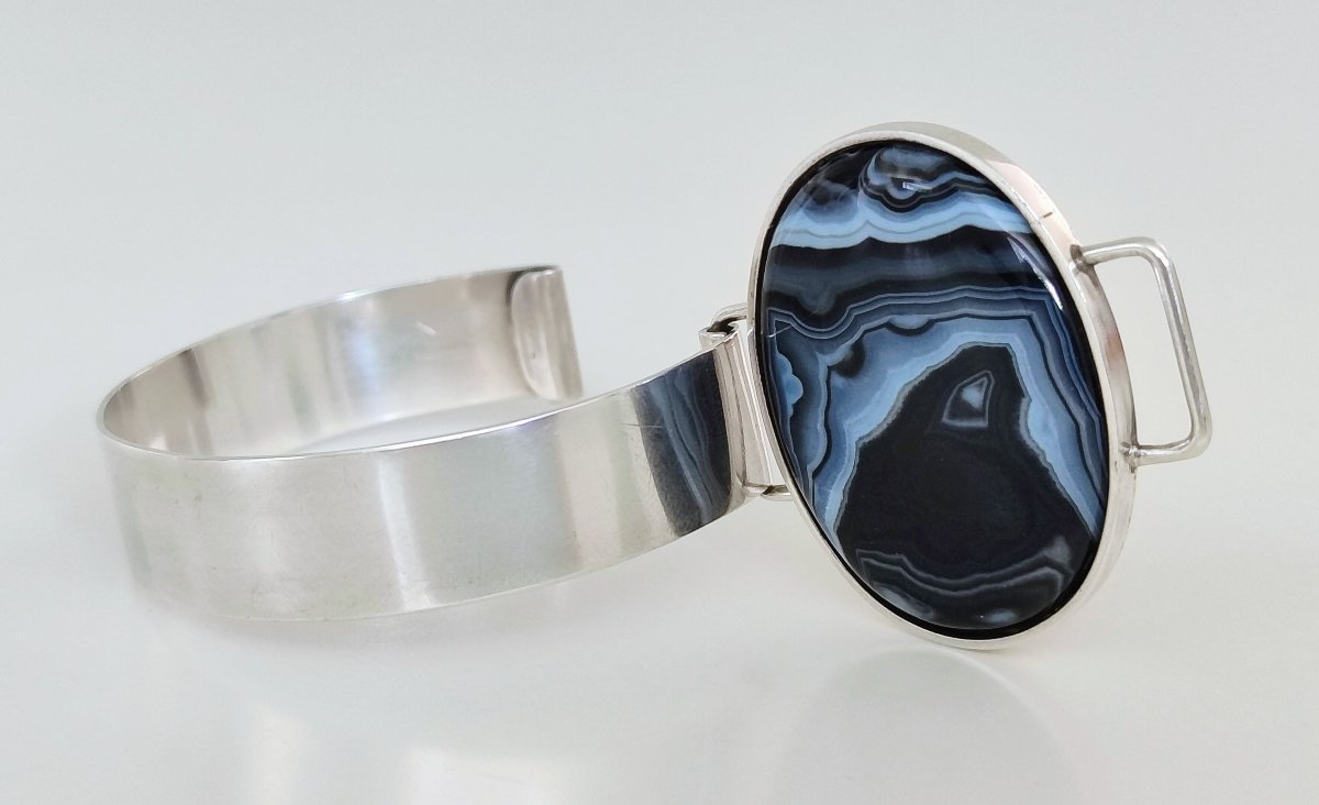 Bracelet en argent massif et agate -photo-2