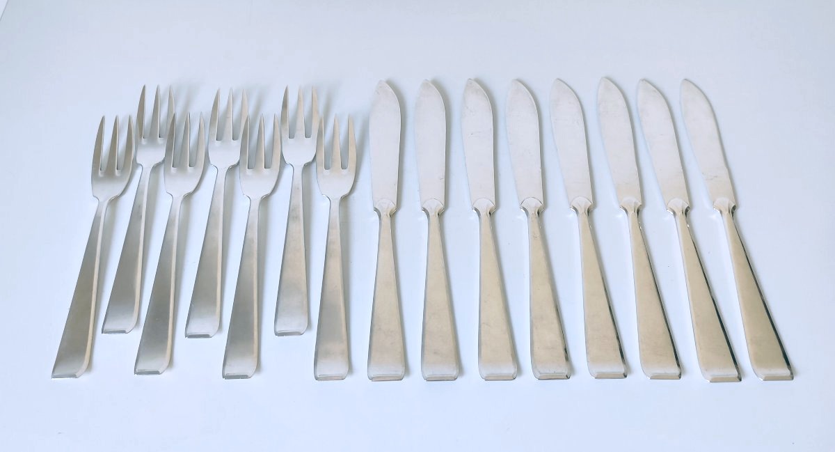Philippe Wolfers Art Deco Solid Silver Tableware Set, Gioconda Model 31 Pieces-photo-2