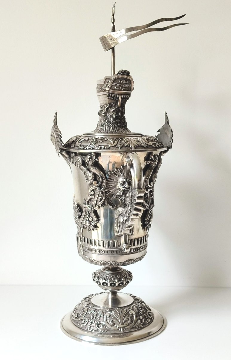 Large Commemorative Cup In Solid Silver By Jean-françois Dufour -photo-2