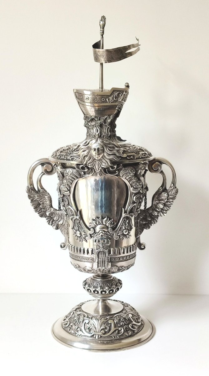 Large Commemorative Cup In Solid Silver By Jean-françois Dufour 