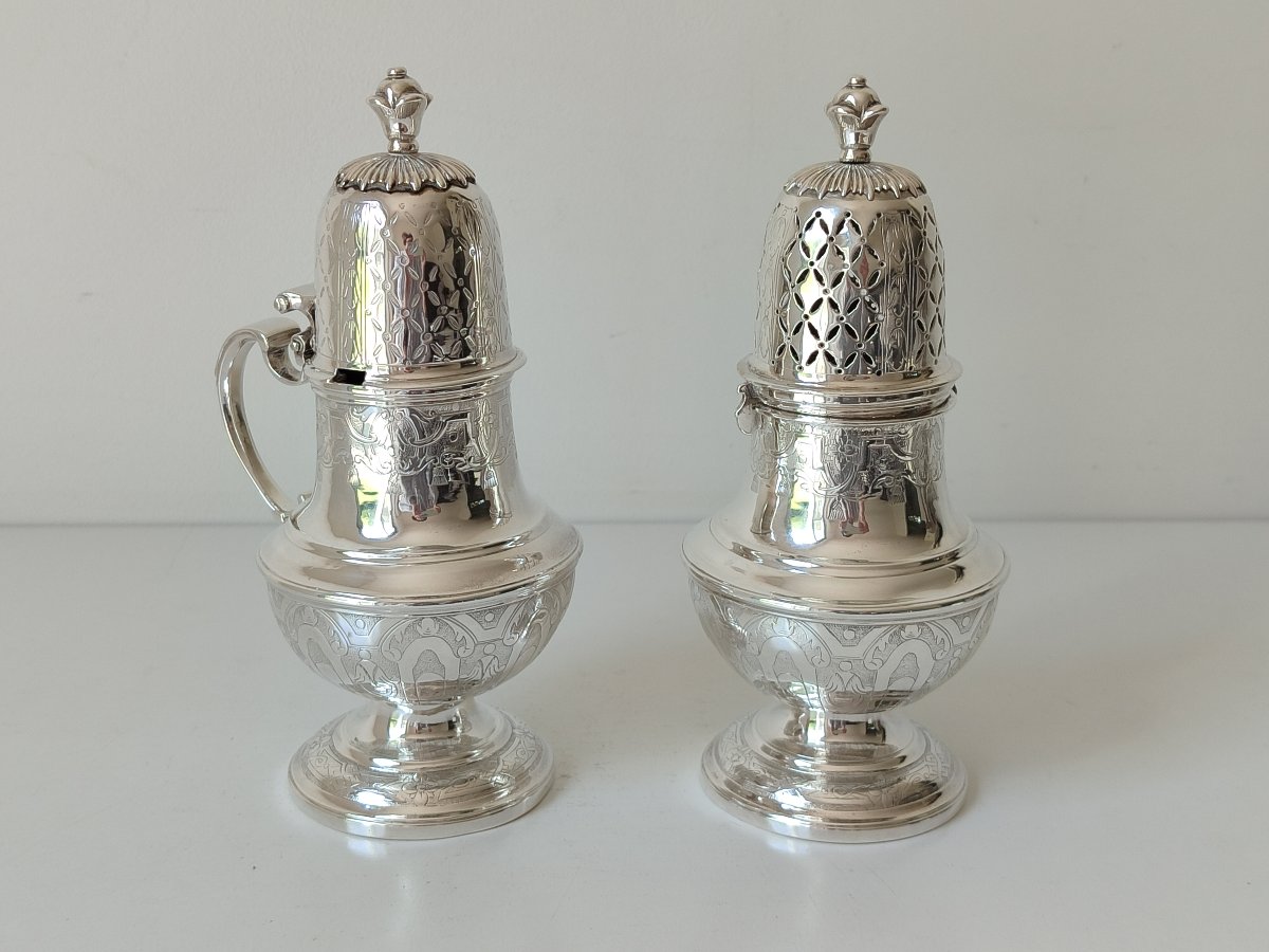 Saupoudreuse et moutardier en argent massif Gand 1719-1722 Jacobus Bruno van Hoorebeke-photo-2