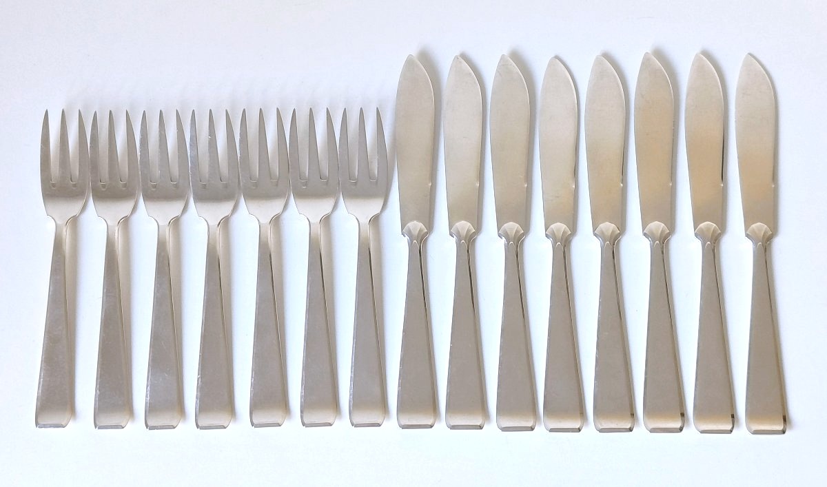 Philippe Wolfers "gioconda" Art Deco Fish Cutlery Set In Solid Silver 