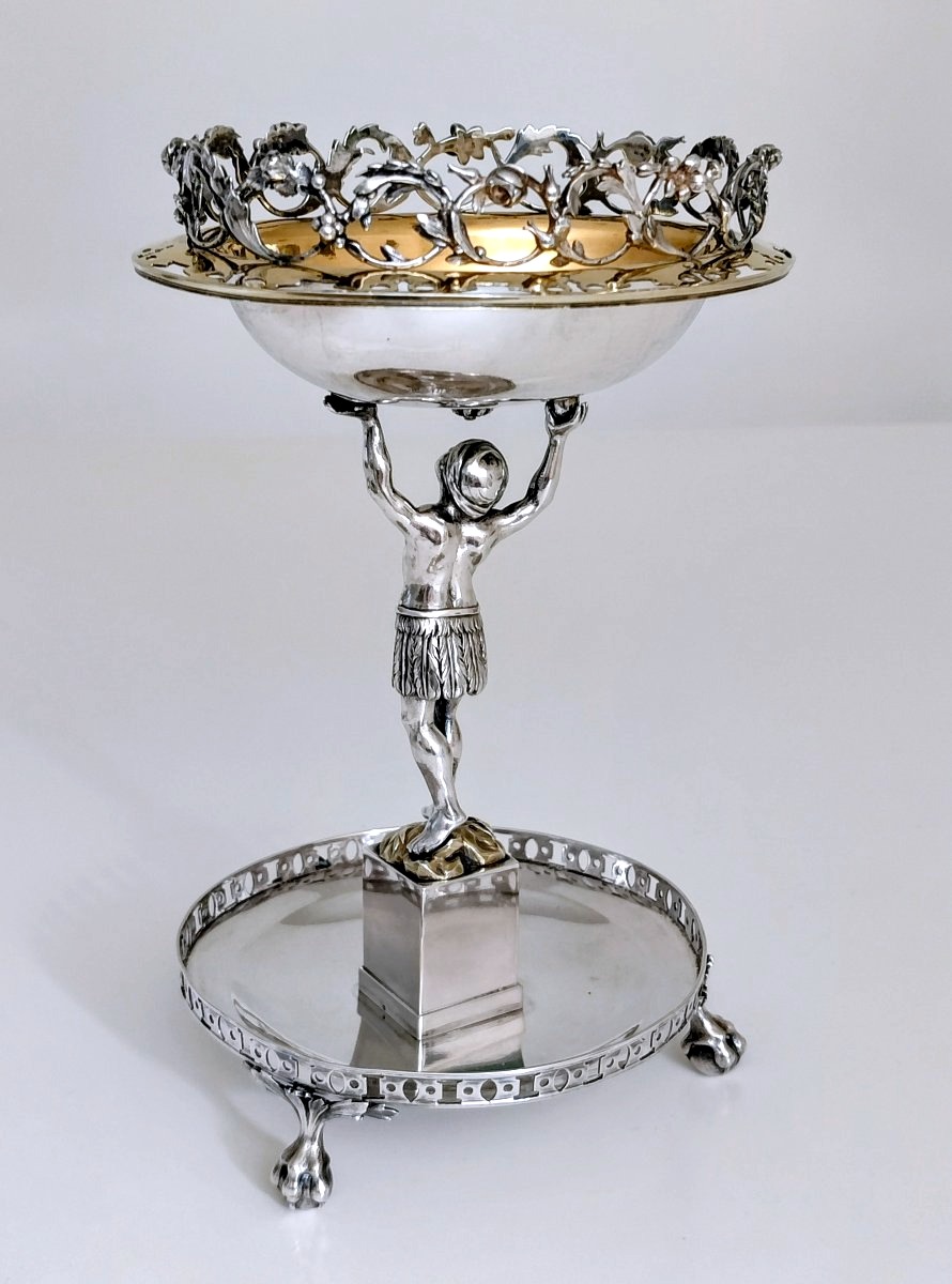 Drageoir en argent massif d'époque empire orné d'une figurine de maure-photo-3