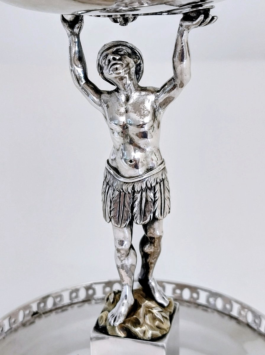 Drageoir en argent massif d'époque empire orné d'une figurine de maure-photo-4