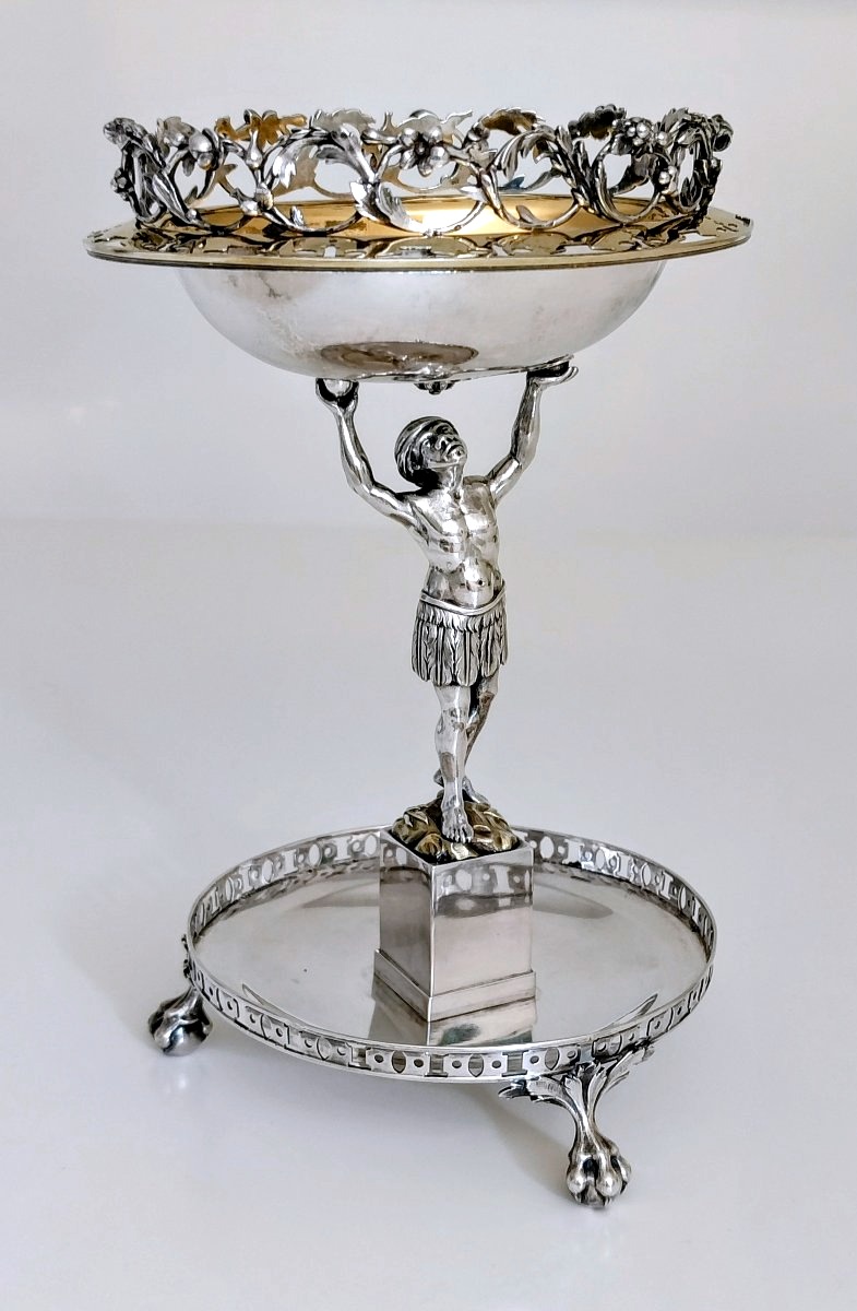 Drageoir en argent massif d'époque empire orné d'une figurine de maure