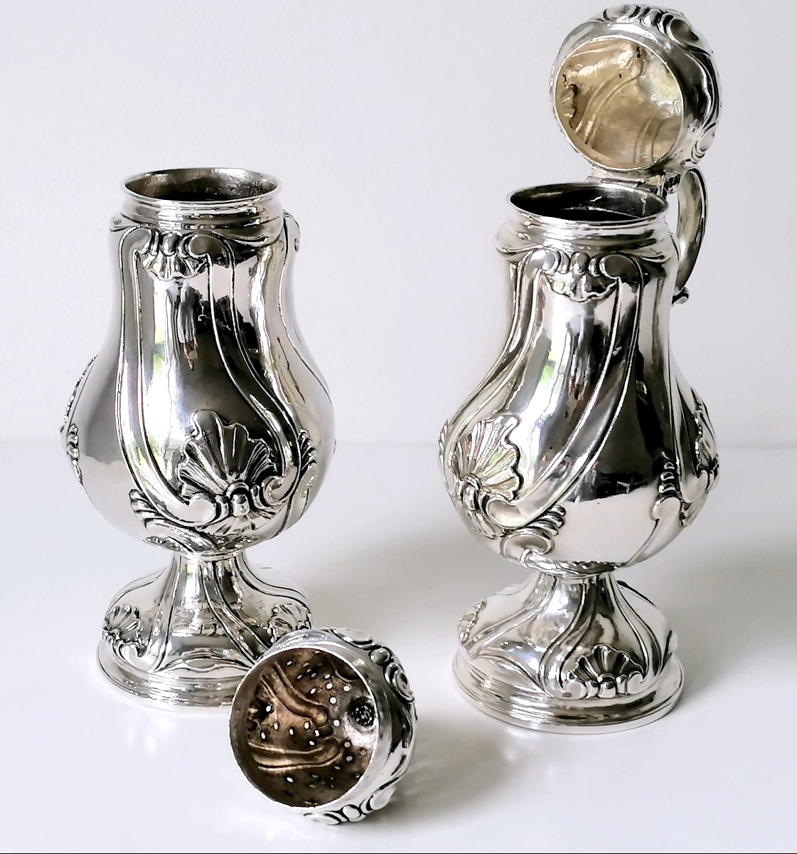 Solid Silver Salt Shaker And Mustard Pot, Antwerp, 1760-photo-2