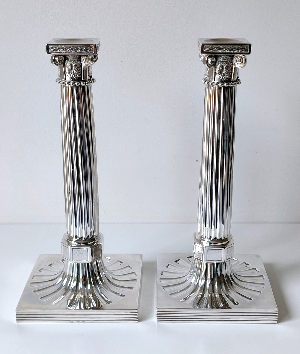A Pair Of Solid Silver Candlesticks With Coat-of-arms , Brussels, 1788