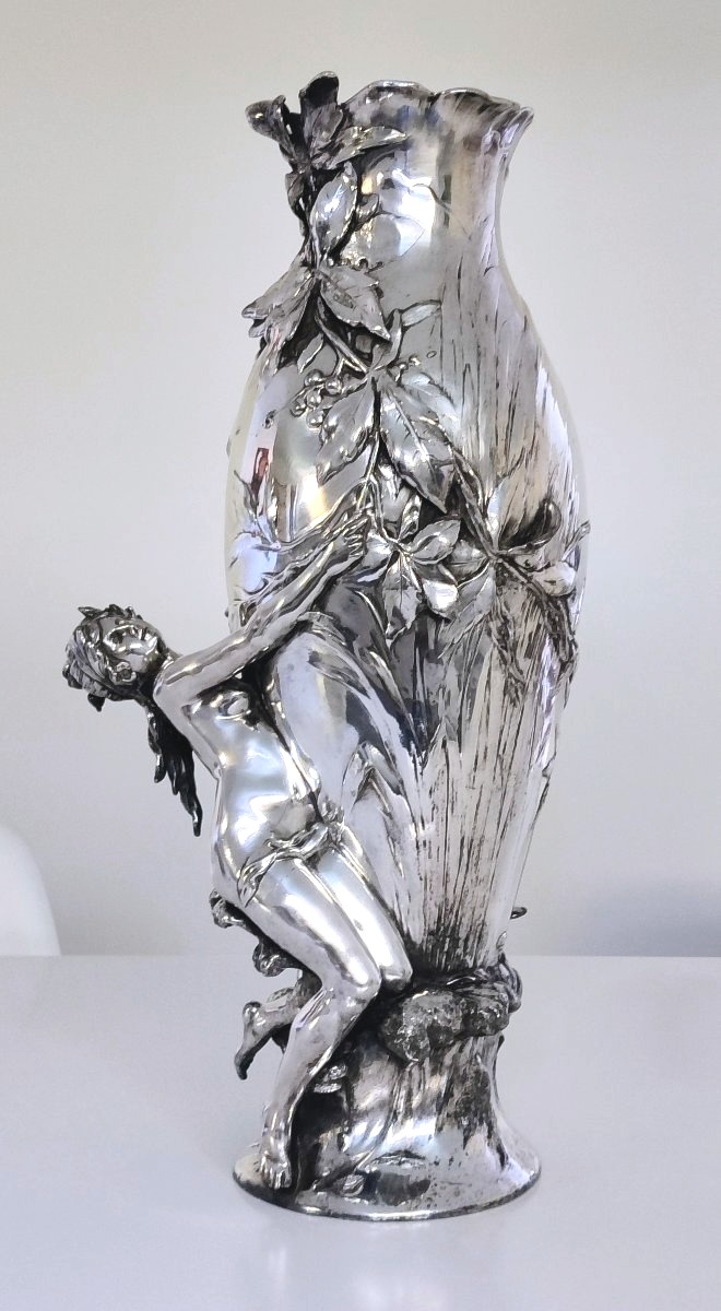 Art Nouveau Silver-plated Vase By Auguste Moreau -photo-2