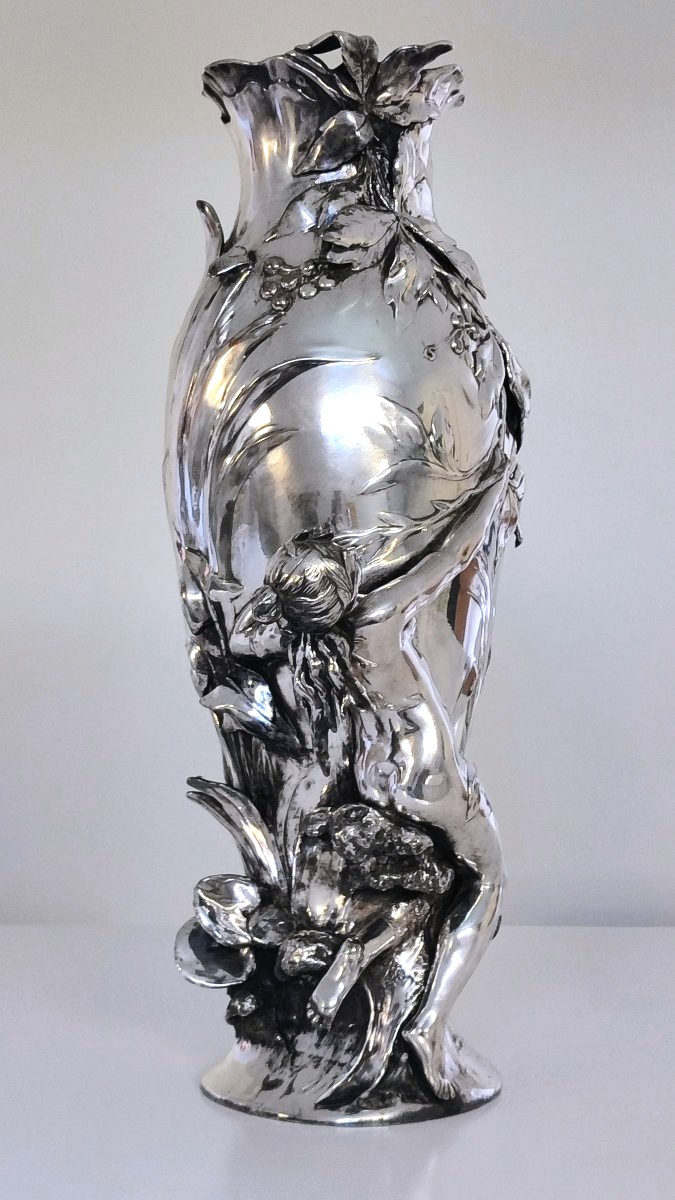 Art Nouveau Silver-plated Vase By Auguste Moreau -photo-3