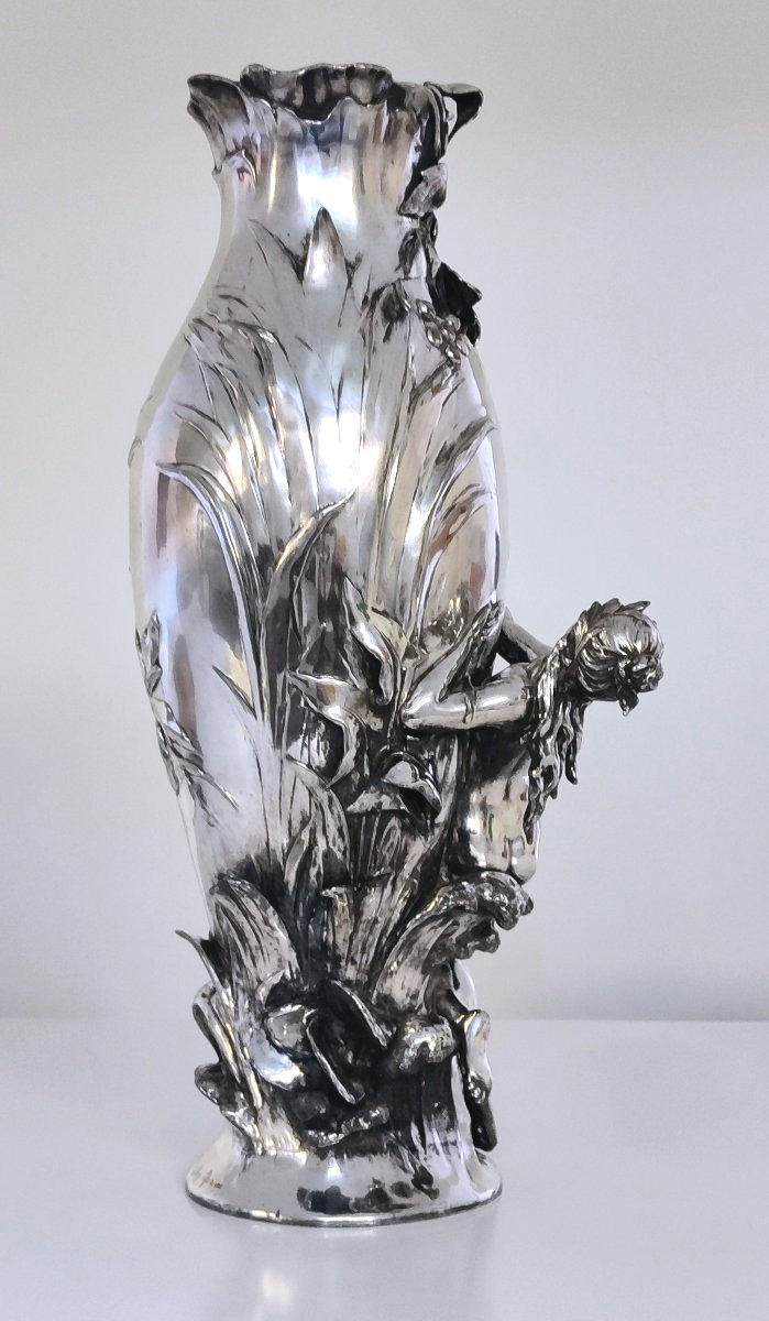 Art Nouveau Silver-plated Vase By Auguste Moreau -photo-4